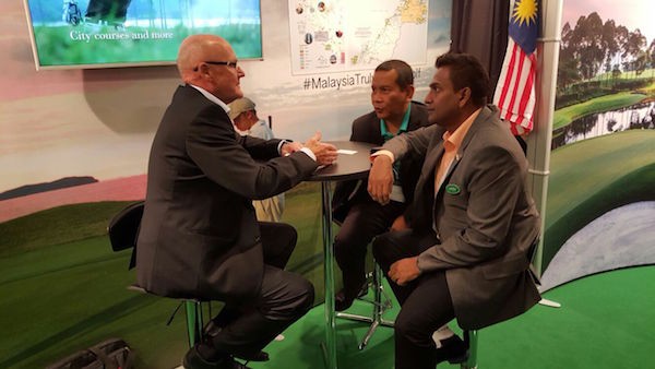 Saidi (middle) and Manibalan (right) in deep discussion with the Vice President of Green Time (Sport and  Management Company & Denmark Golf Tournament Organiser) Kai Christoffersen.